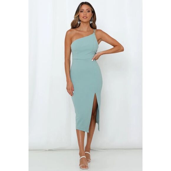 Hello Molly Dresses & Skirts - Hello Molly Taking It Back sage one shoulder sexy dress